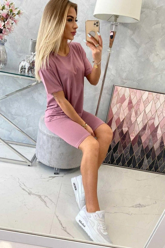 Komplet top+legginsy ciemny różowy