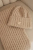Women's set hat and long scarf made of soft yarn camel