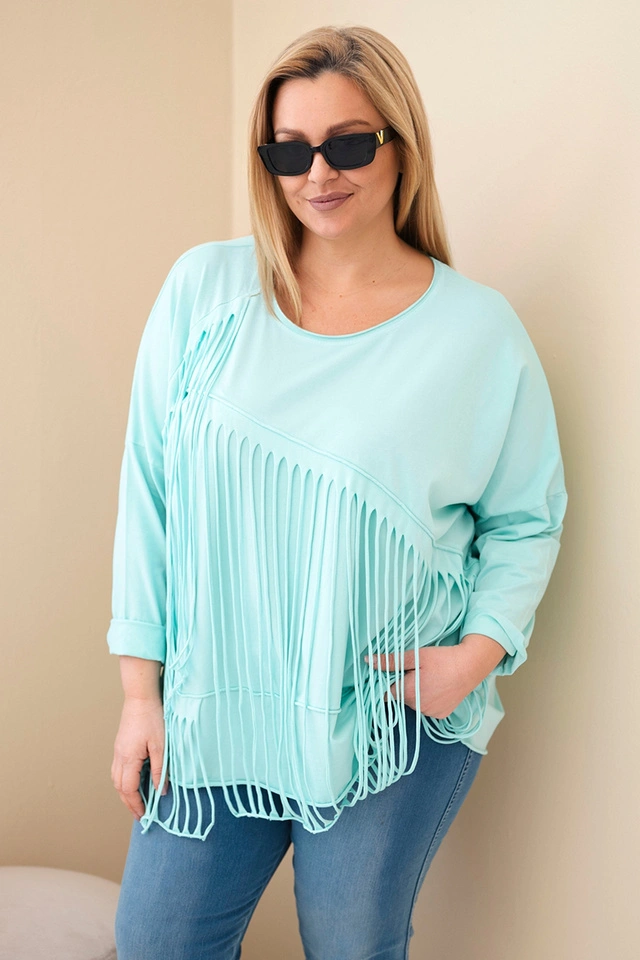 Damenbluse Baumwolle Plus Size mit Fransen mintgrün