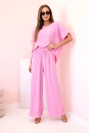 Damen-Set aus Viskose mit dekorativem Blumenmuster und weiten Hosen Hellrosa