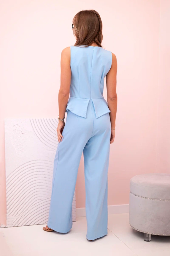 Women's sleeveless jumpsuit with wide leg and decorative buttons blue