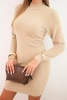 Women's sweater dress with a mock turtleneck made of soft alpaca dark beige