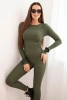 Women's set made of ribbed viscose with long sleeves and leggings khaki