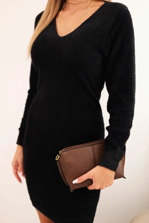 Women's sweater dress with a V-neck alpaca black