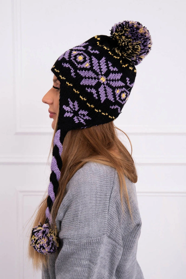 Cap with braids Fabia K272 black+purple