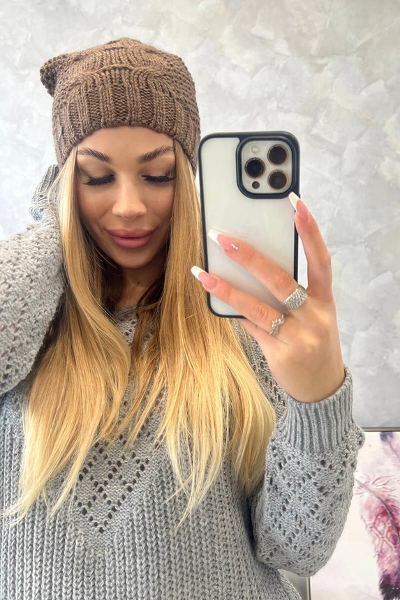 Čapica s fleece Justyna K253 cappuccino