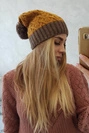 Čapica s fleece Bibiana K264 mocca + horčica