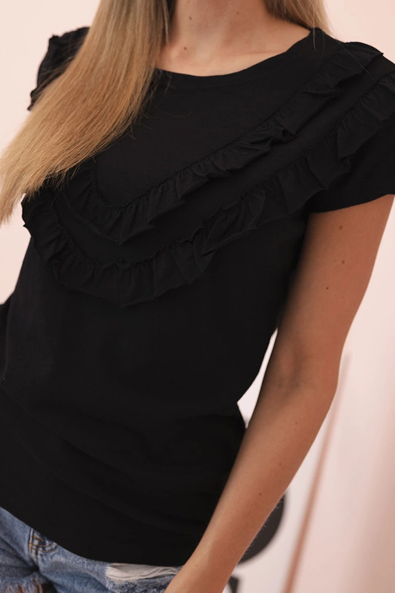 Women's cotton blouse with a V-neck and print white