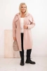 Dámský plášť Plus Size s vlnou na knoflíky s kapsami a límcem pudrově růžový