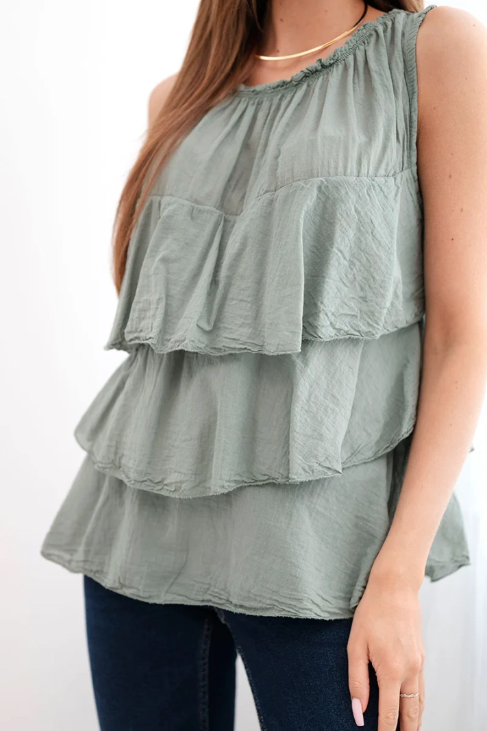 Women's cotton off-the-shoulder blouse with ruffles sleeveless khaki