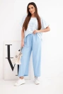 Damen-Set aus Viskose mit gestreiftem Oberteil und weiten Hose mit Gummi blau