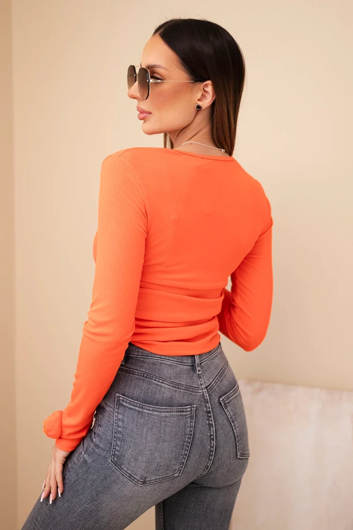 Women's ribbed blouse with side ruching dark orange
