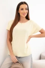 Women's viscose oversized blouse with short sleeves and a round neckline yellow