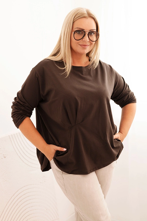 Dámská blůza Plus Size s bavlnou, kapsou a ohrnutým rukávem kiwi