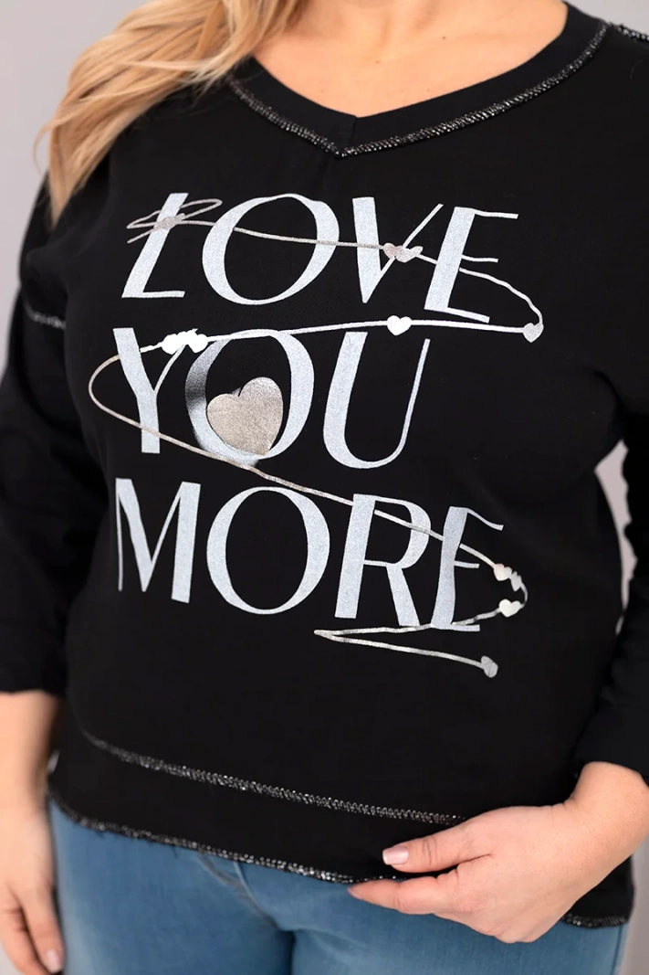 Dámská blůza Plus Size s nápisem Love You More roztrhaná černá