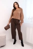 Women's high-waisted trousers with pleats brown