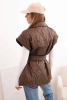 Women's quilted vest with a belt and wide collar brown
