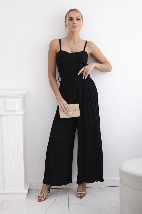Pleated jumpsuit with straps black