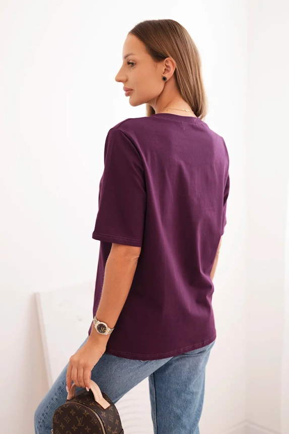 Damenbluse aus Baumwolle mit Minimaldruck pflaumenfarben