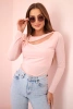 Women's bodysuit blouse with ruffles and decorative buckle powder pink