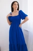 Dress with a pleated neckline mauve blue