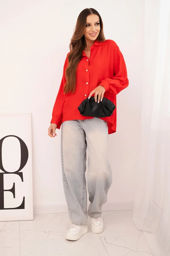 Damenbluse elegant aus Viskose mit dekorativen Knöpfen rot