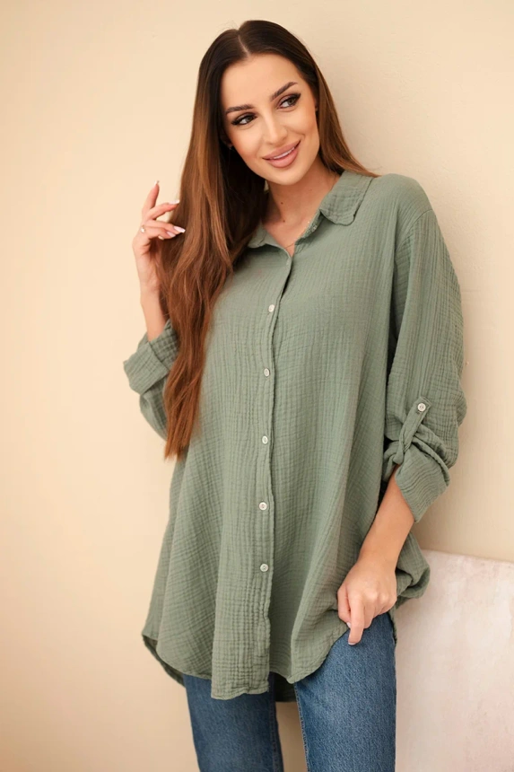 Koszula bawełniana muślinowa Plus Size khaki