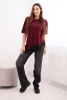 Women's cotton asymmetrical blouse with lace at the bottom burgundy