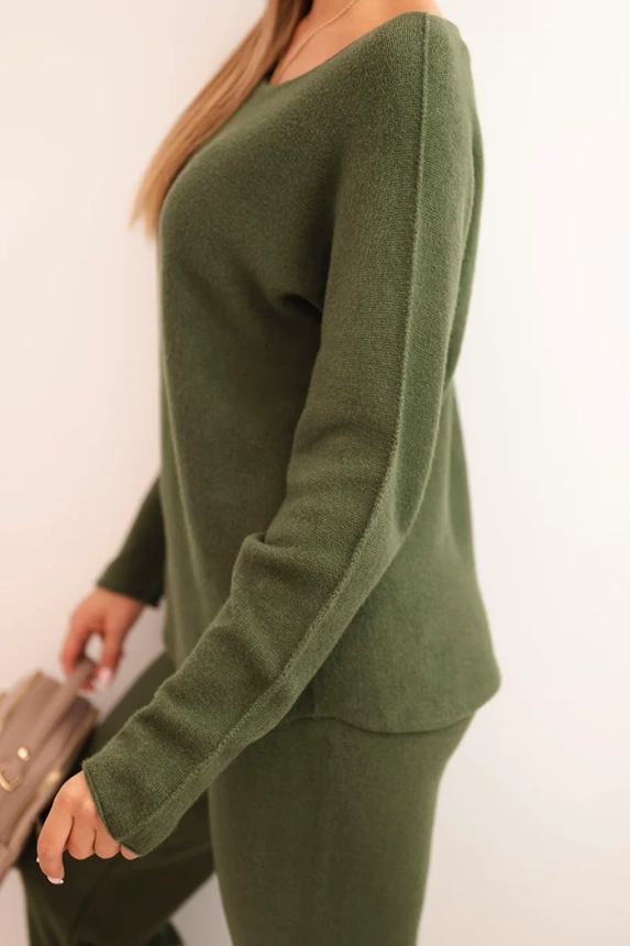 Women's sweater set with wide leg and long sleeves khaki