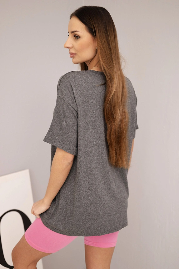 Women's cotton set with a blouse and leggings with a stripe beige