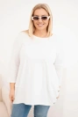 Bluzka damska Plus Size z bawełny z ozdobnymi guzikami i podwijanymi rękawami ecru