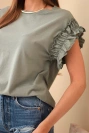 Women’s cotton blouse with ruched sleeve khaki