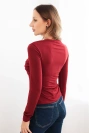 Women's fitted viscose blouse with draping and brooch burgundy
