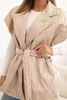 Women's quilted vest with a belt and wide collar dark beige