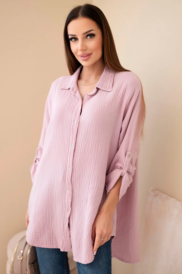 Hemd aus Baumwoll-Musselin Plus Size dunkles Puderrosa