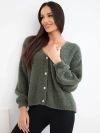 Women's wool cardigan with buttons and V-neck khaki