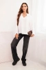 Women's viscose blouse with a V-neck and tie at the sleeves white