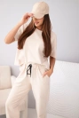 Women's cotton set short-sleeved top and sweatpants beige