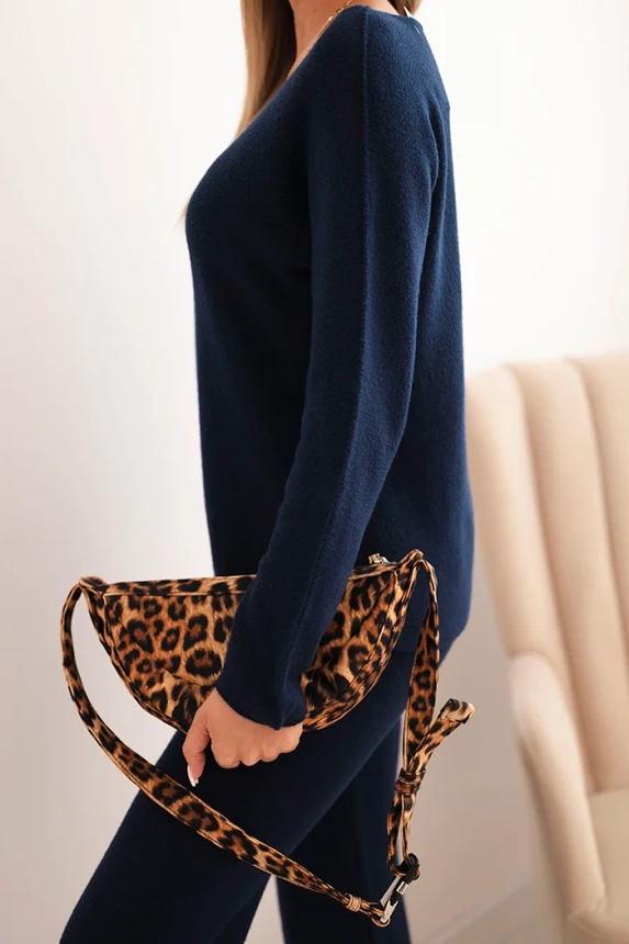 Women's sweater set with wide legs and long sleeves navy blue