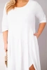 Plus Size women's cotton dress with an asymmetrical hem white