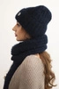 Women's set hat and long scarf made of soft yarn navy blue
