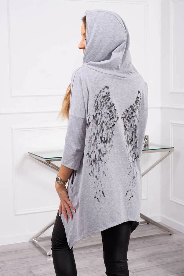 Sweatshirt with a print of wings gray
