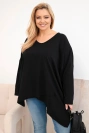 Plus Size women's cotton blouse with an asymmetric hem and V-neck black