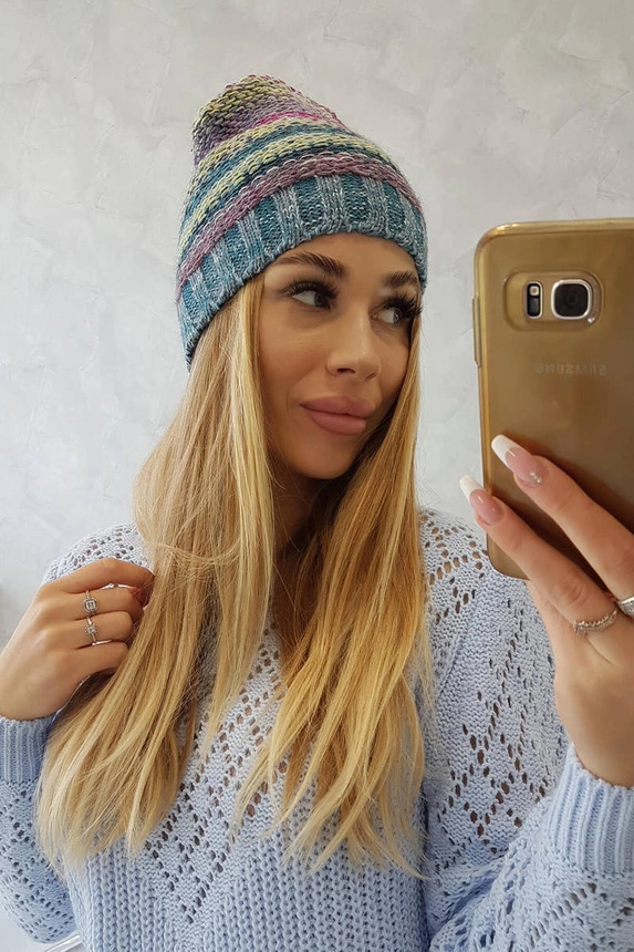 Čapica s fleece Krystyna K207 fuchsiová + modrá