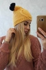 Cap with fleece 2 pompoms K291 yellow