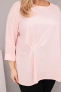 Moteriška plus size marškinėliai su medvilne ilgomis rankovėmis ir raukšlėmis pudro rožinė