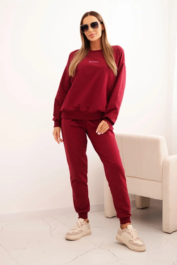 Women's cotton set with Minimal print burgundy