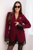 Women's blazer with lace at the bottom and cuffs burgundy