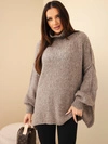 Sweter damski oversize z dodatkiem wełny z golfem i szerokimi rękawami fango