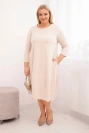 Damen Baumwollkleid Plus Size mit umschlagbaren Ärmeln und Taschen beige